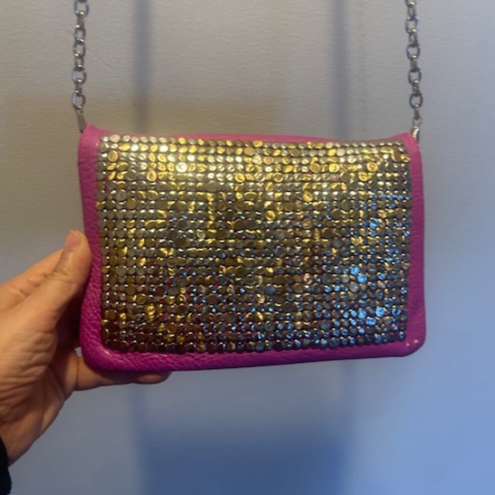 Deena & Ozzy Metal Studded Crossbody Chain Strap/Clutch Combo